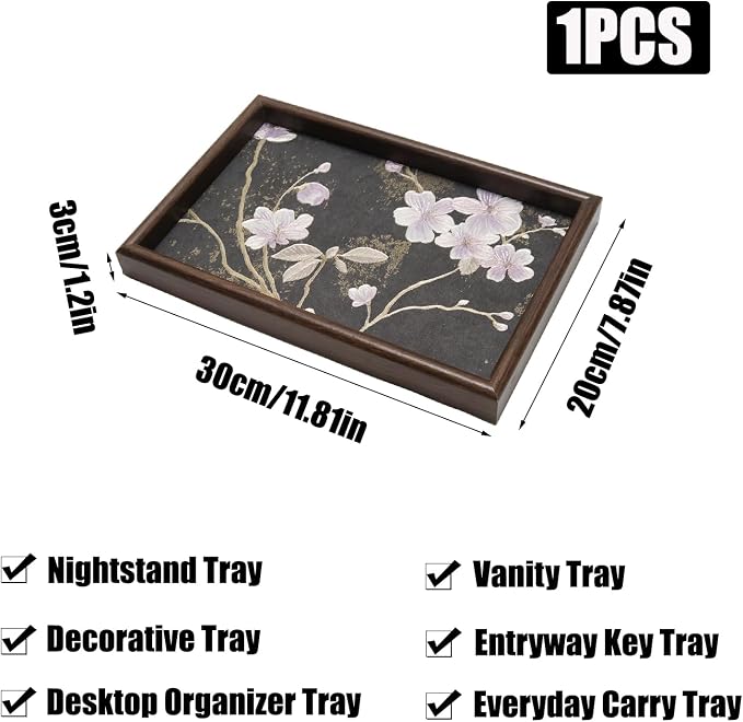 Wooden Valet Tray with Floral Base - Image 2