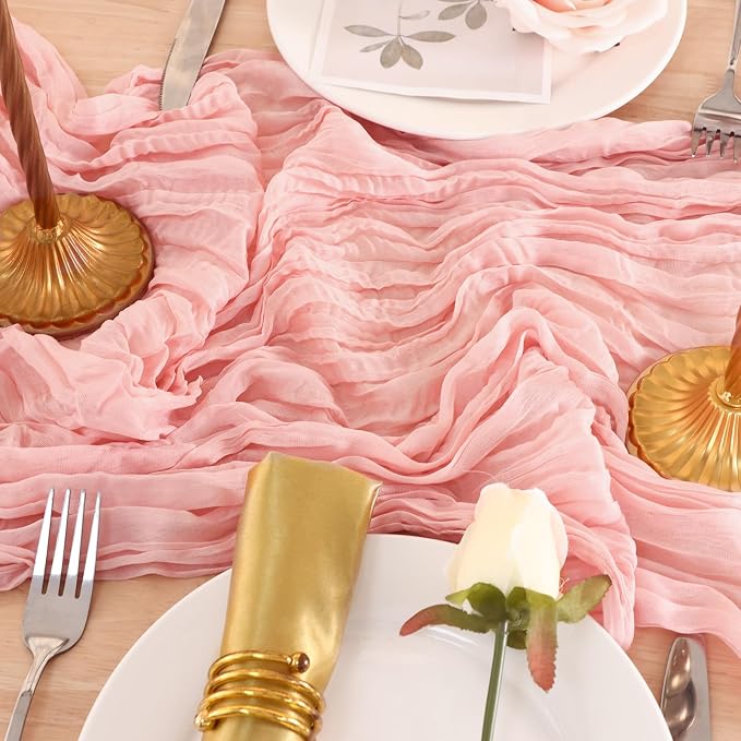 3 Pack Peach Pink Cheesecloth Table Runner 120 Inch Boho Wedding Decor | - Image 7
