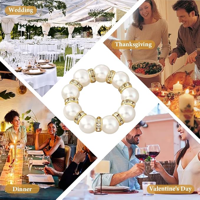 50Pcs Pearl Napkin Rings, Imitation Pearl Ring Napkin Wedding Beaded White | - Image 3