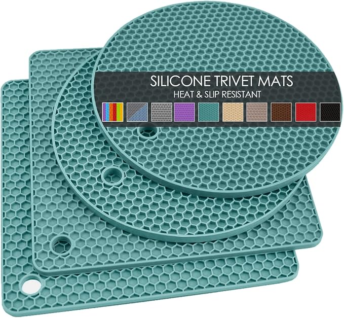 4 Pack Silicone Trivets for Hot Dishes, Dark Green Silicone Hot Pads Trivet for by QPIXDIGITAL