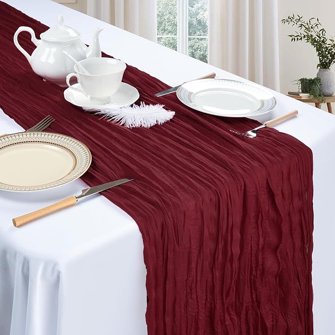 12 Pack Burgundy Cheesecloth Table Runner 35 x 120 Inch | Boho Gauze Cheese - Image 3