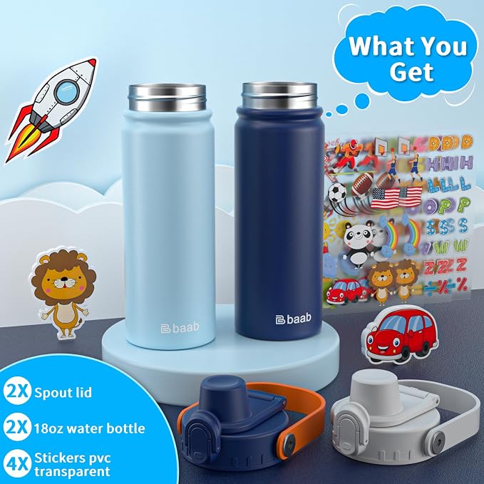 baab 18oz Kids Insulated Water Bottle 18/8 Stainless Steel Kids Cup 2 Pack | - Image 7