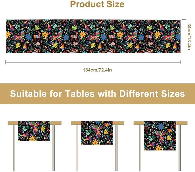 YCness Mexican Fiesta Table Runner Abstract Pattern Cinco De Mayo Dia De Los - Image 3