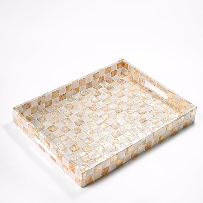 16"x12" Capiz Shell Decorative Serving Tray by ChiAnHome