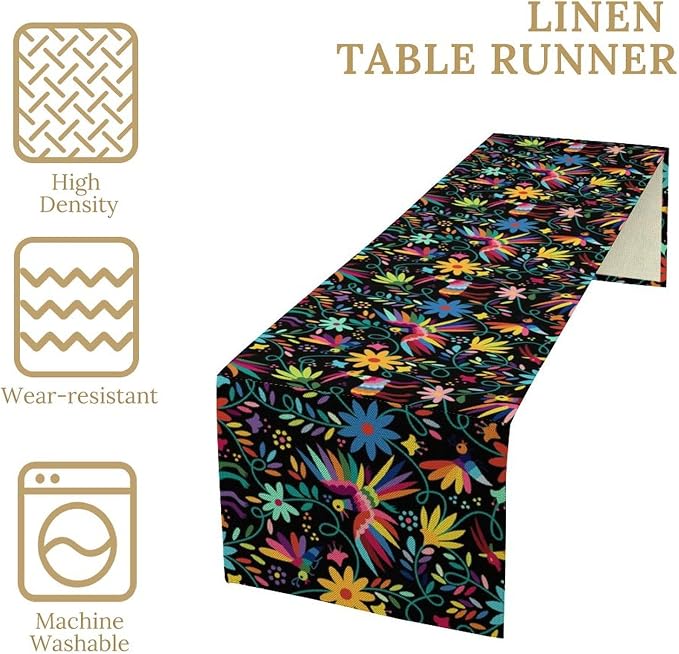 YCness Mexican Fiesta Table Runner Abstract Pattern Cinco De Mayo Dia De Los - Image 6