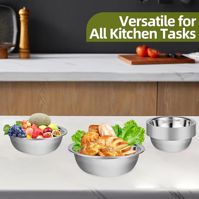 10 Pack 9.45 x 2.68 Inch Stainless Steel Mixing Bowls - Image 6