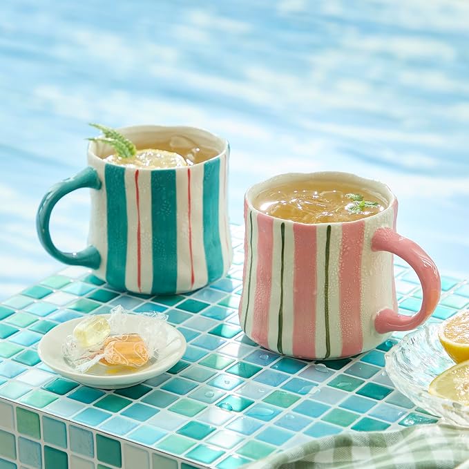 Stripe Ceramic Coffee Mugs, 12oz Vibrant Striped Red Design Cute Mugs, - Image 8