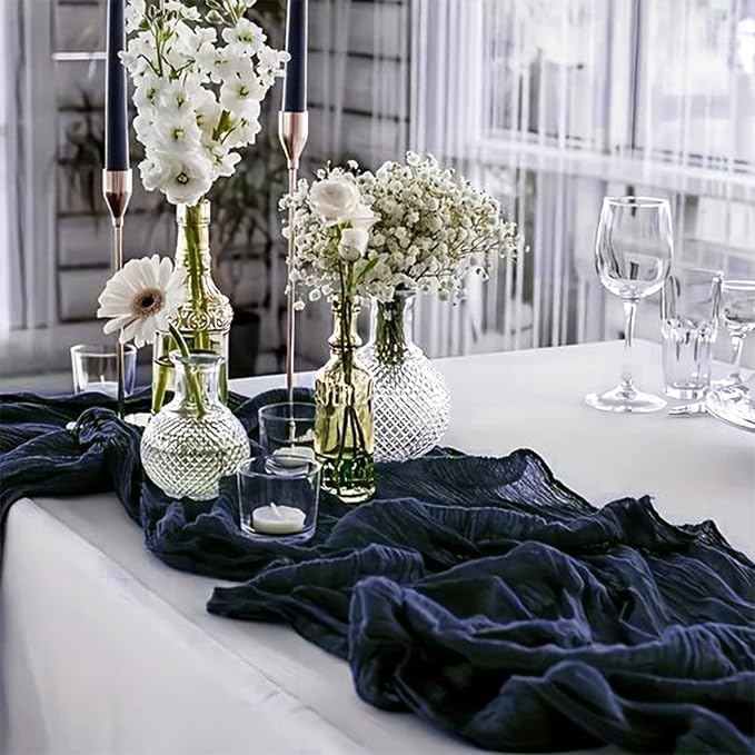 10 Pack Navy Blue Cheesecloth Table Runner 6FT Boho Gauze Fabric Table Runner - Image 6