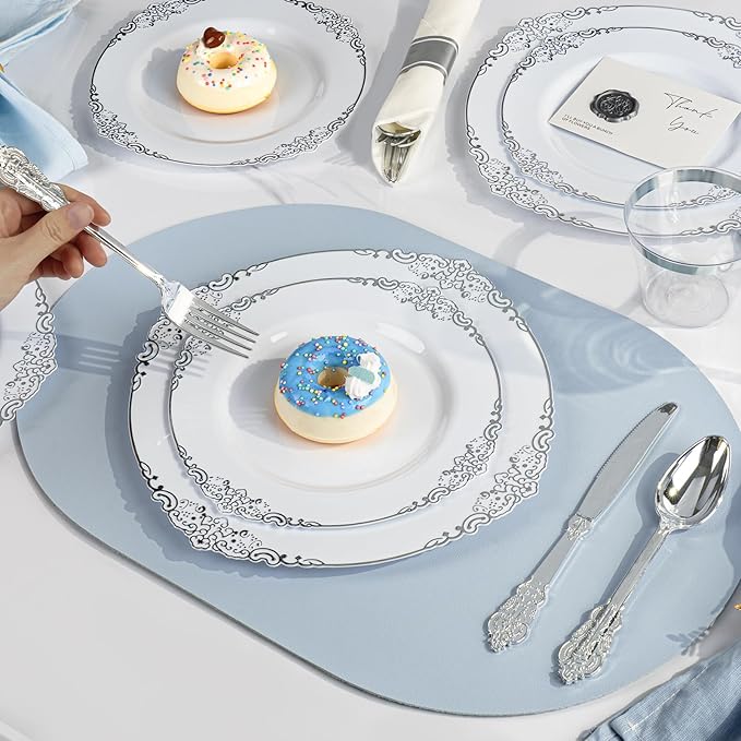 Bestluck 350PCS Silver Plastic Plates - Image 6