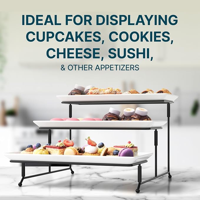 Gibson Elite Gracious Dining 3-Tier Serving Display Stand, Rectangular White - Image 3