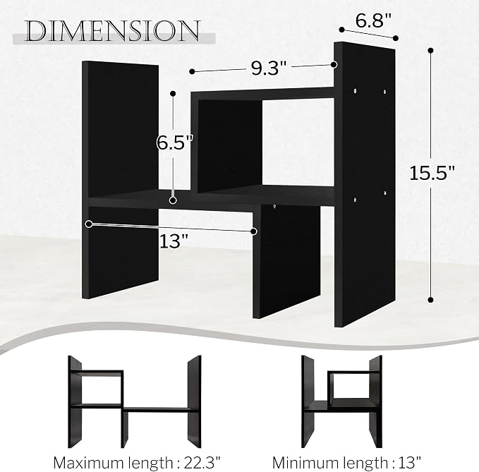 Jerry & Maggie Adjustable Rotatable Wood Desktop Display Shelf Black | Wooden - Image 2