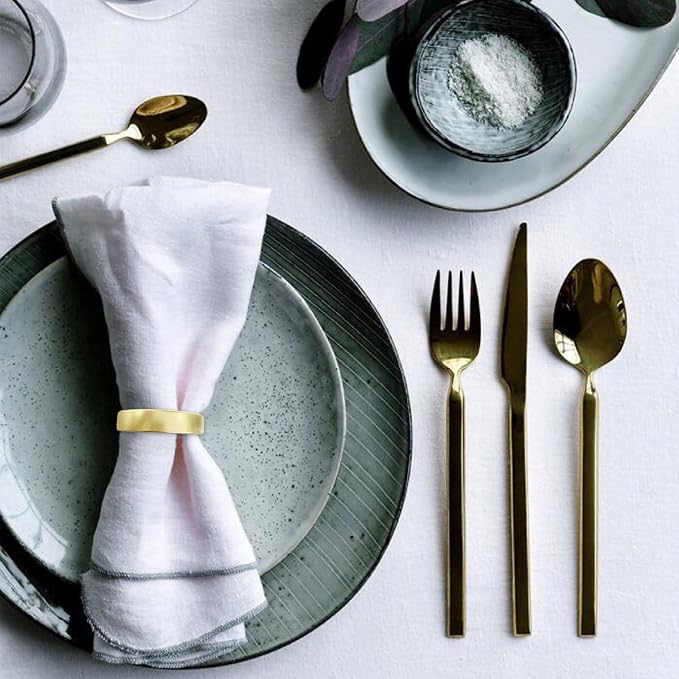 Matte Gold Napkin Rings Set of 8, Metallic Bronze Napkin Ring Holder Glossy - Image 2
