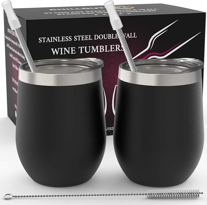 CHILLOUT LIFE 12 oz Stainless Steel Wine Tumblers 2 Pack by CHILLOUTLIFE