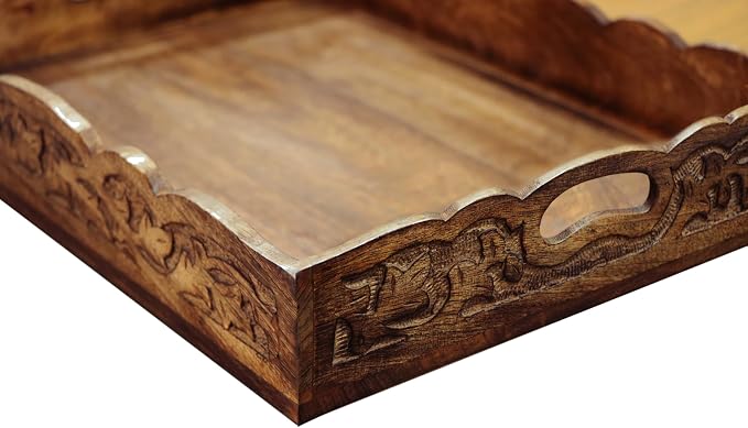 COTTON CRAFT Hand Carved Wooden Serving Tray - Image 4