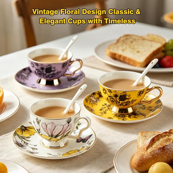 Tea Cup and Saucer Set, Floral - Image 5
