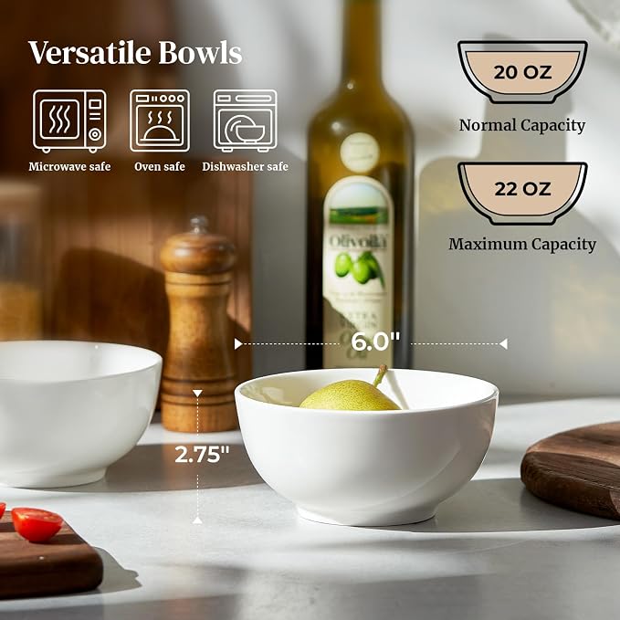 DOWAN 22 OZ White Ceramic Bowls Set of 4 - Image 2