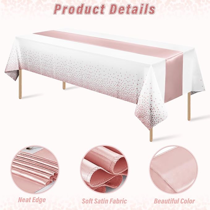24 Pack Rose Gold Tablecloth and Table Runner Set Party Decorations - Image 3