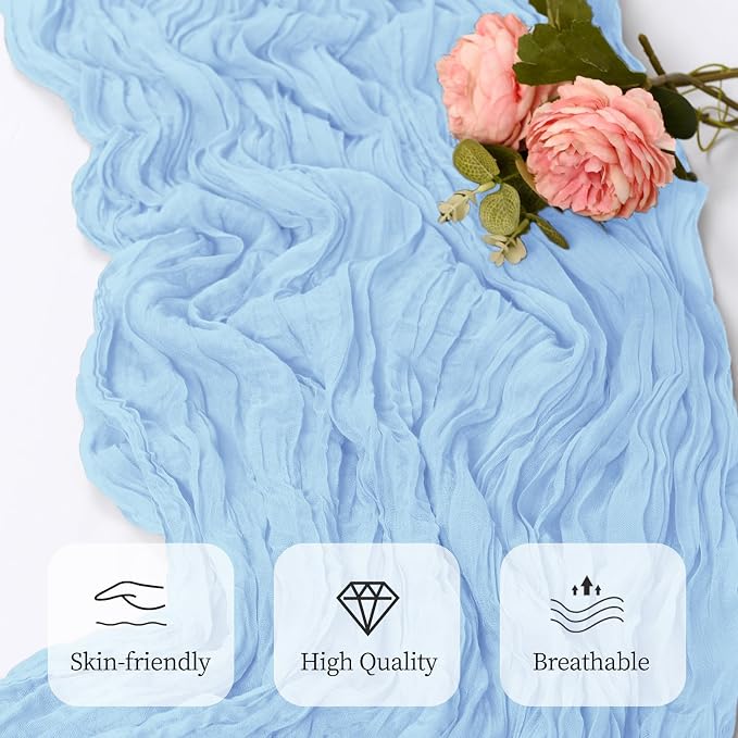 12 Pack Baby Blue Cheesecloth Table Runner 17x108 Inch Semi Sheer Boho Gauze - Image 5