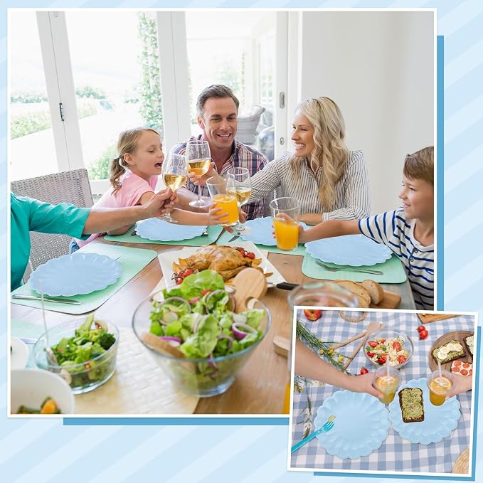 NatNarr 30 Pcs Light Blue Paper Plates 9.5 In Blue Plates Disposable | Heavy - Image 7