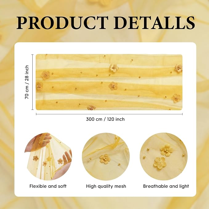 Artoid Mode Yellow Flower Pearl Yellow Gauze Table Runner 10FT 6PC, Seasonal - Image 7
