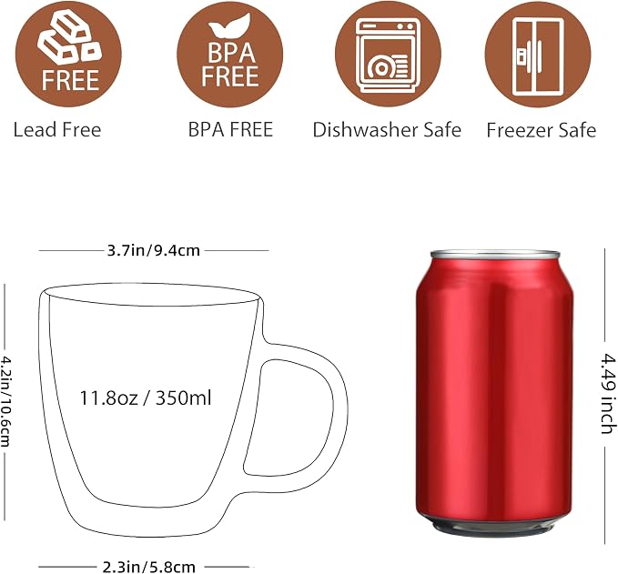 CNGLASS Glass Coffee Mugs 12oz, Double Walled Insulated Cappuccino Mug - Image 2