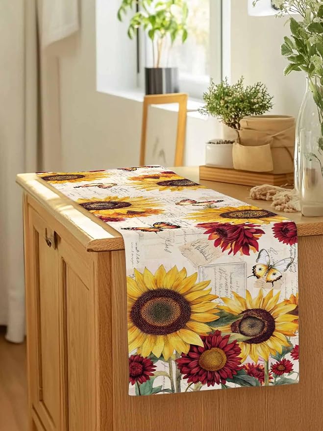 Sunflower Farmhouse Table Runners 36 Inches Long, Spring Summer Retro Table - Image 7