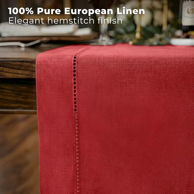 Signature Linen™ by D'Moksha Racing Red Table Runner 84 Inches Long, 100% Pure - Image 2