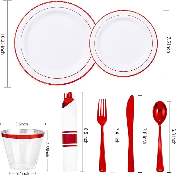 WELLIFE 700 Pieces Red Plastic Plates - Image 2