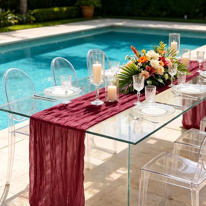 10 Pack Burgundy Cheesecloth Table Runner 21 x 120 Inch Boho Gauze Sheer Table - Image 5