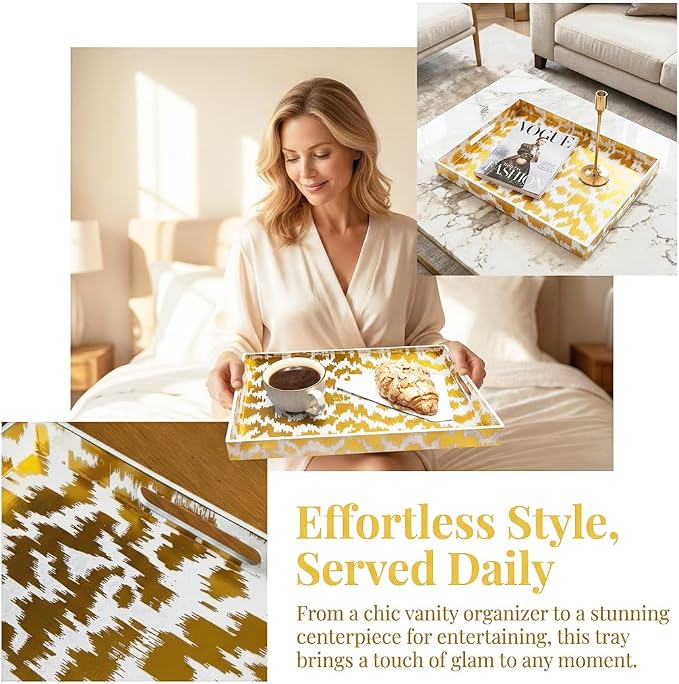 White & Gold Glitter Abstract Serving Tray - Image 5