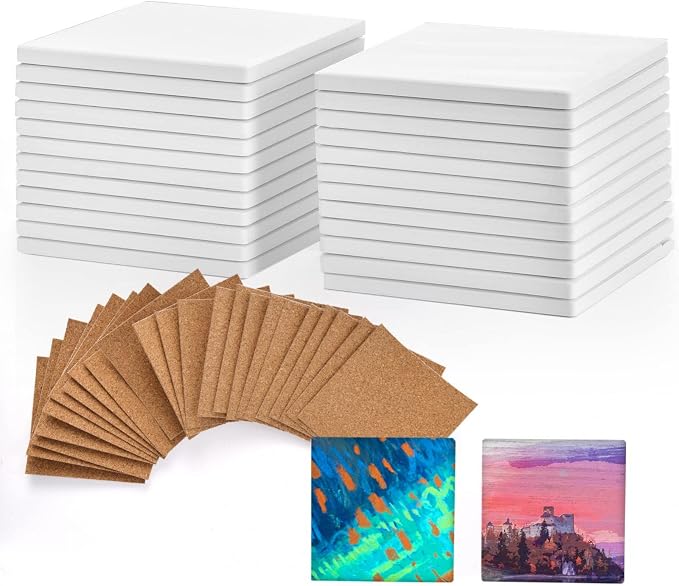 24 Pcs Ceramic Tiles for Crafts Ceramic Coasters for Crafts Blank White by COYMOS