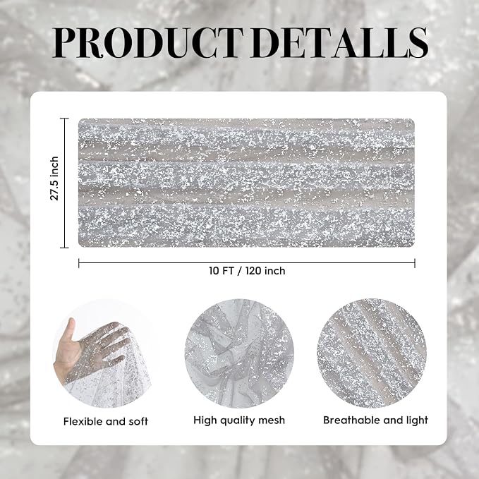 Artoid Mode Grey Gold Gauze Table Runner 120 Inch 10FT, Glitter Metallic Foil - Image 7