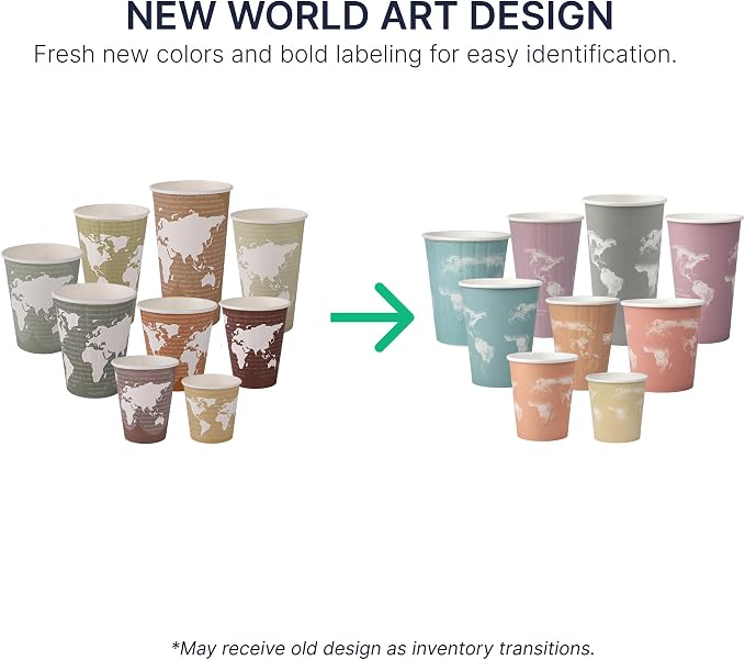 ECO PRODUCTS Compostable Disposable Insulated World Art 16oz Large Coffee Cups - Image 7