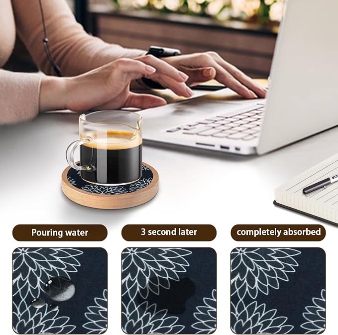Wood Coasters Set of 8 with Holder, Cewiru Cup Mat - Image 4