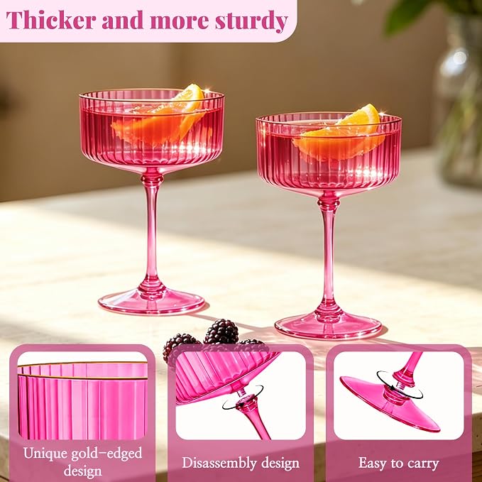 24PCS Plastic Martini Glasses, Hot Pink Disposable Coupe Cups | 10oz Acrylic - Image 3