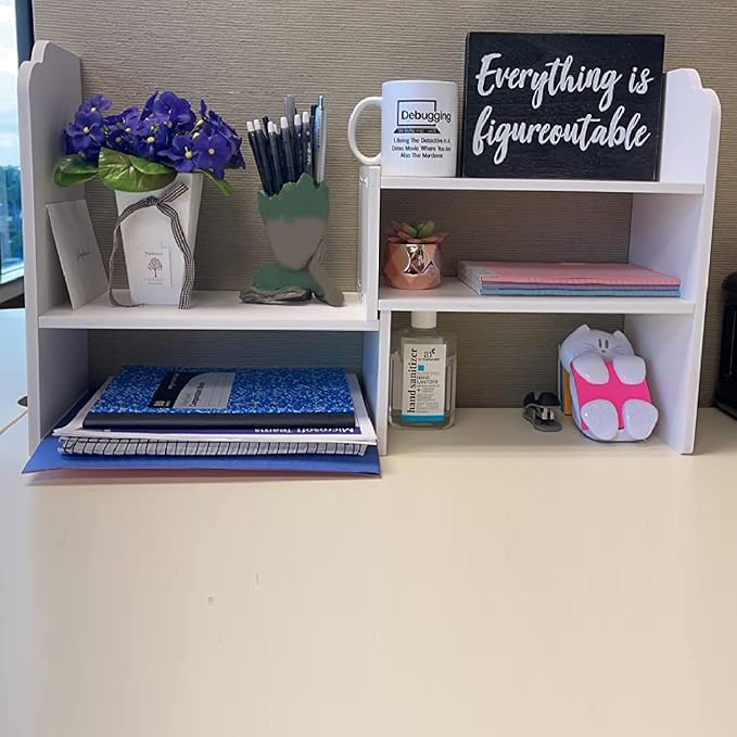 YGYQZ Adjustable Desktop Shelf Organizer, 3-Tier Expandable Desk Shelf - Image 4