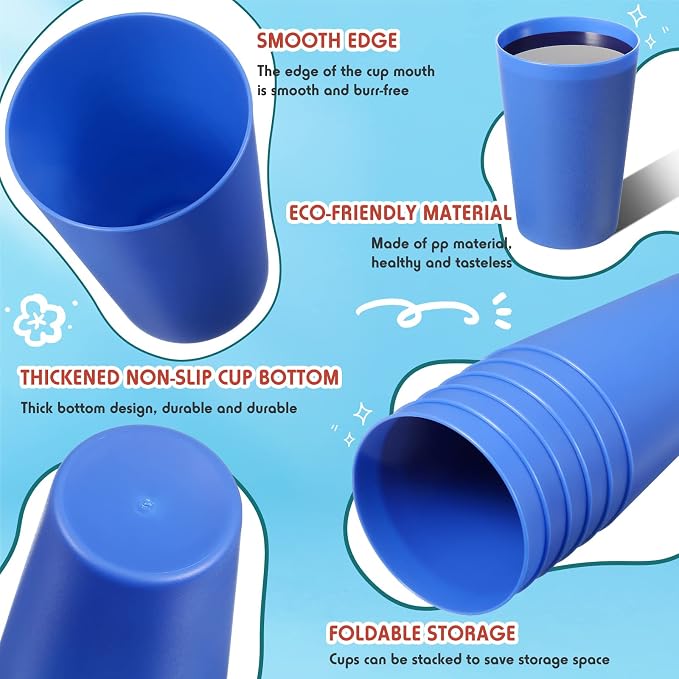 Potchen 54 Pieces Kids Plastic Cups 8.5 oz Reusable Drinking Cups Stackable - Image 2