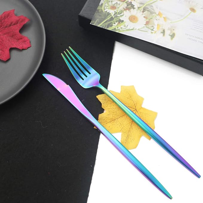 JASHII Luxury 18/10 Rainbow Flatware Silverware Set 304 Stainless Steel - Image 5
