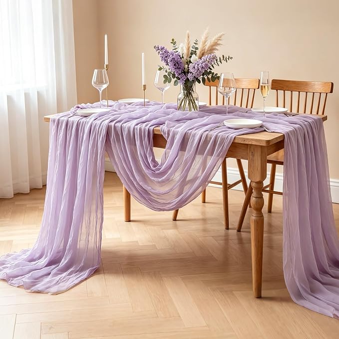 Purple Table Runner, 10FT Boho Lavender Lilac Cheesecloth Table Runner - Image 7