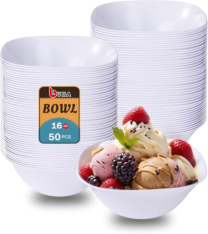bUCLA 50Pack White Plastic Serving Bowls - 16oz Disposable Serving Bowls by BUCLA