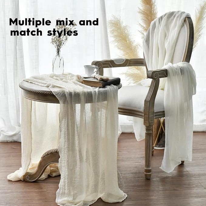 Artoid Mode Boho Beige Gauze 6 Pieces Wedding Table Runner, 120 Inch Birthday - Image 5