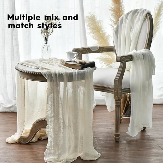 Artoid Mode Boho Cheesecloth Gauze Beige Wedding Table Runner, 120 Inch - Image 4