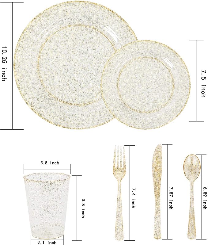 WELLIFE 175 Pieces Gold Glitter Plastic Plates - Image 2