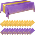 24 Pack Purple and Gold Disposable Plastic Tablecloths and Satin Table Runner by Breling