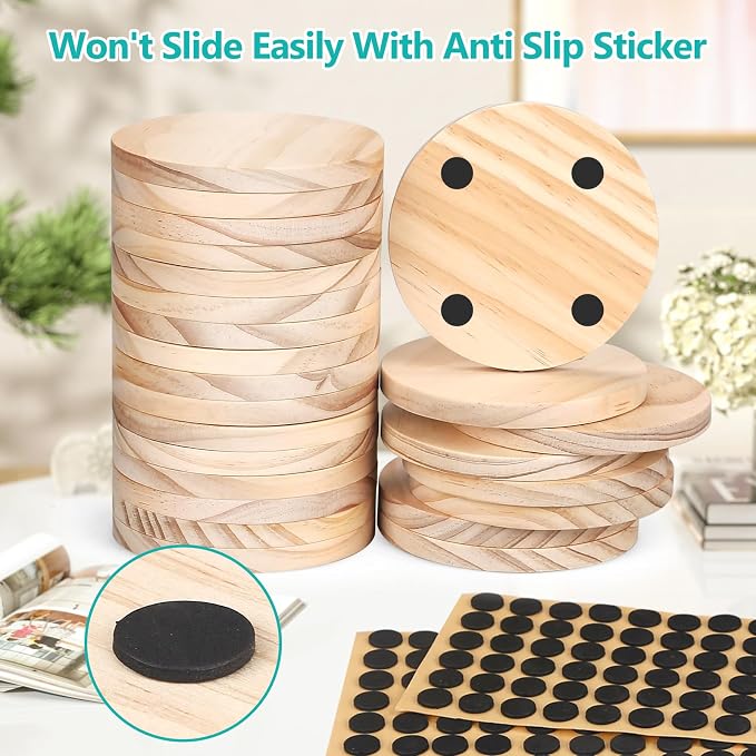Adrattnay 96Pcs Unfinished Wood Coasters - Image 4