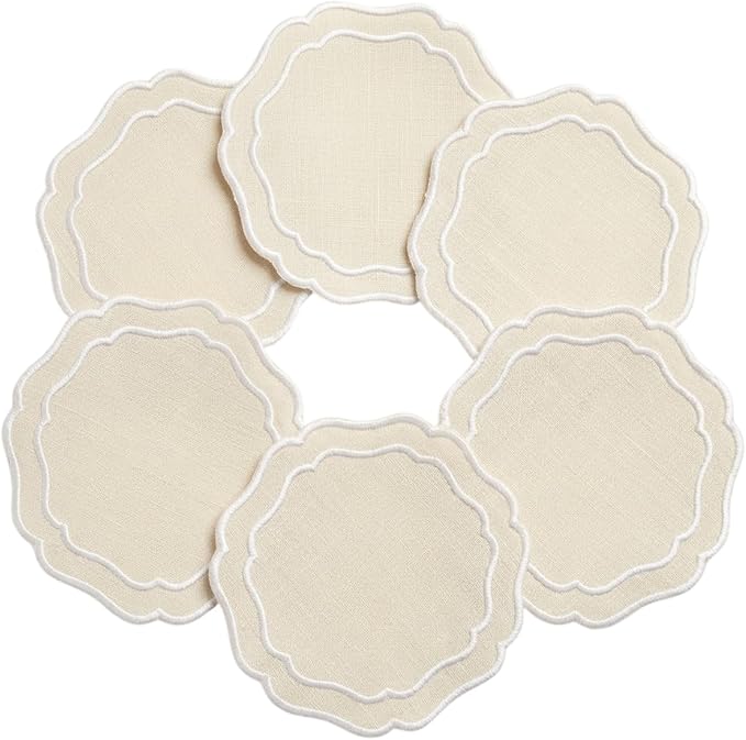 Drink Coasters Set of 6, 6x6 inch, Absorbent Linen Drink Mats by EmbroideryLinenVN