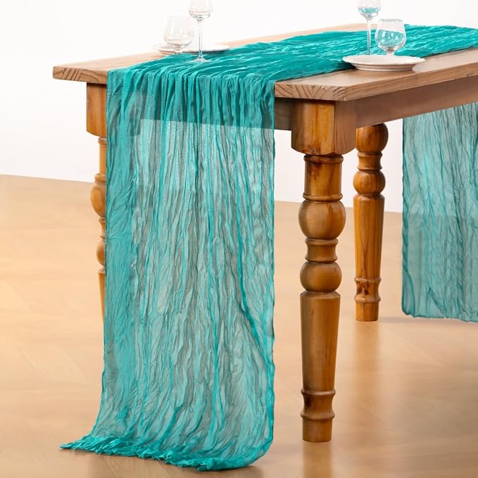 DeZerlor Teal Green Cheesecloth Table Runners 10 Pack Summer Boho Runners | - Image 6