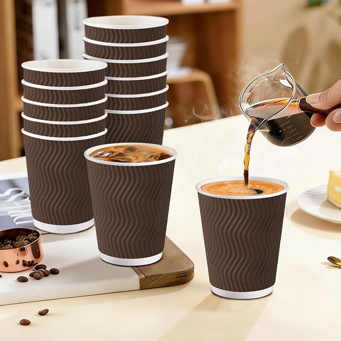Clawsoff 120 Pack 10 oz Insulated Disposable Paper Coffee Cups Brown | Thick - Image 5
