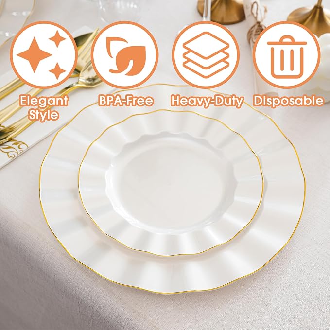 175PCS White Plastic Dinnerware Set, Wavy Plates - Image 2