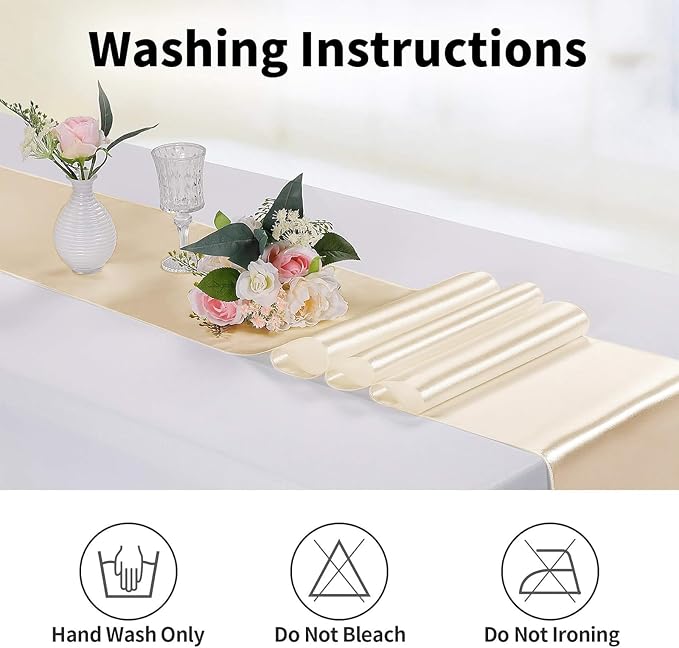 5-Pack Satin Table Runner Champagne 12 x 108 inches Long, Table Runners - Image 6